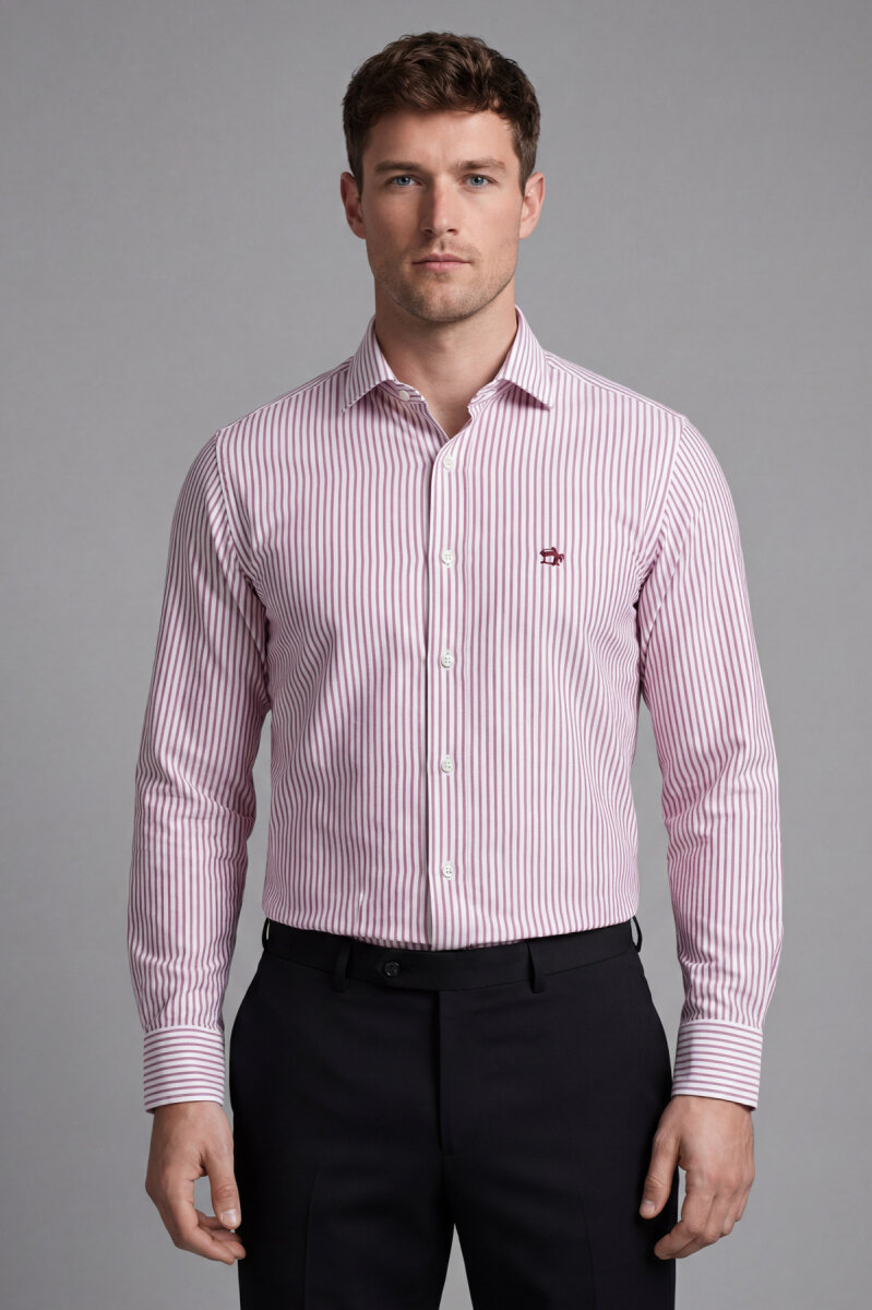 Erkek Regular Fit Uzun Kol İtalyan Yaka Cepsiz Pamuk Kırmızı Gömlek - 1