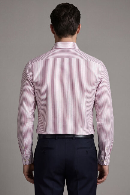 Erkek Regular Fit Uzun Kol İtalyan Yaka Cepsiz Pamuk Kırmızı Gömlek - 2