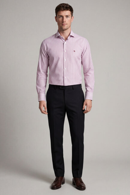 Erkek Regular Fit Uzun Kol İtalyan Yaka Cepsiz Pamuk Kırmızı Gömlek - 4