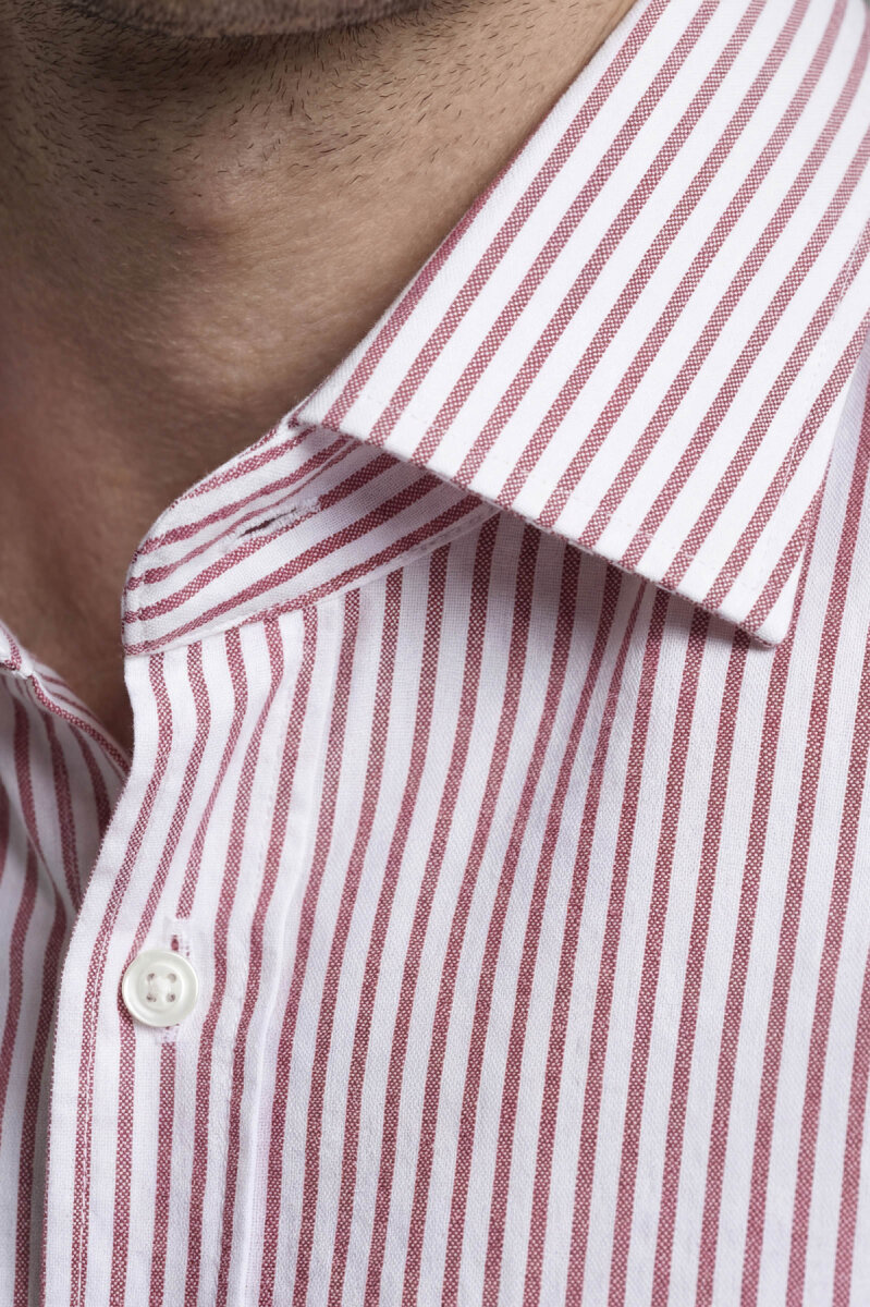 Erkek Regular Fit Uzun Kol İtalyan Yaka Cepsiz Pamuk Kırmızı Gömlek - 3