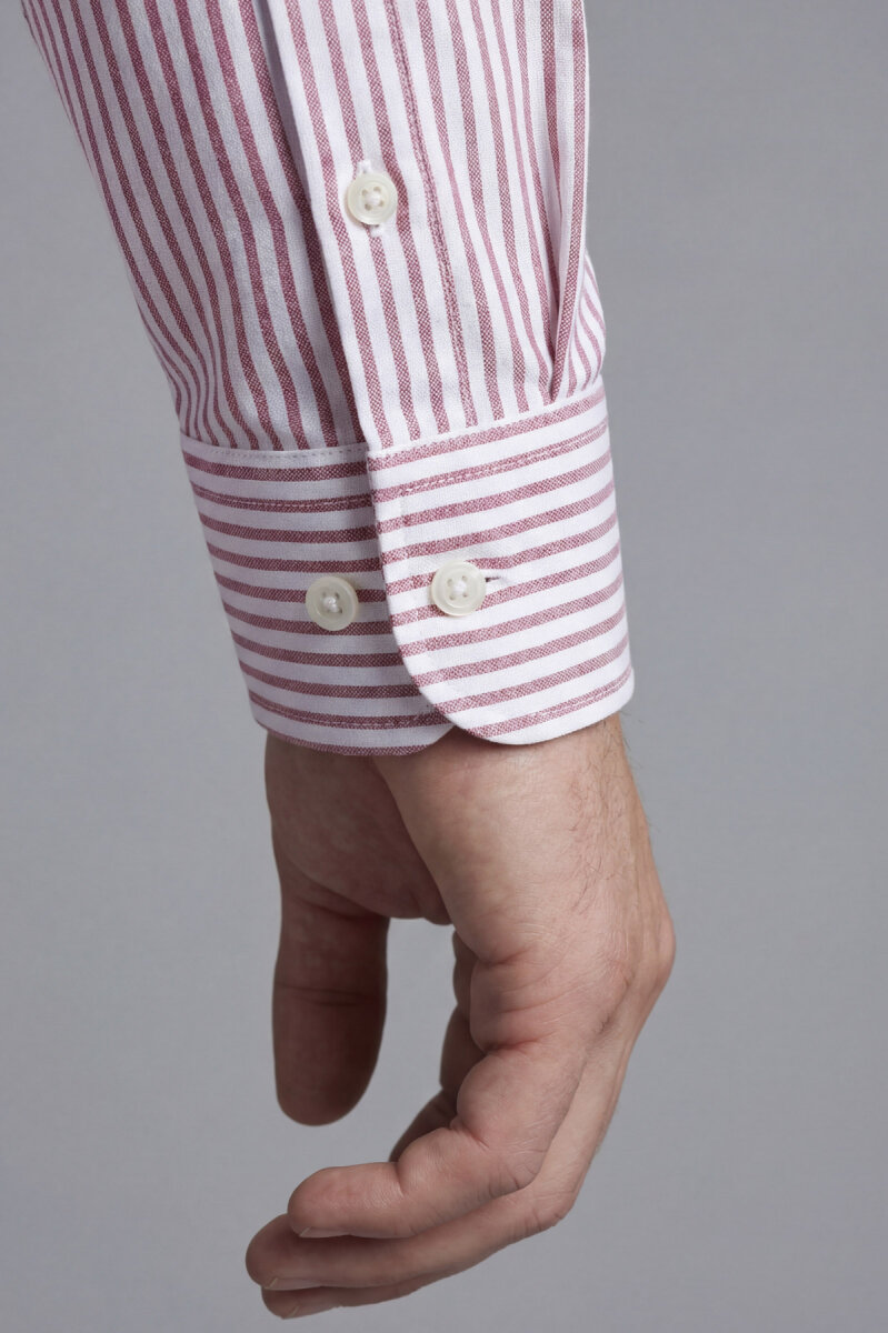 Erkek Regular Fit Uzun Kol İtalyan Yaka Cepsiz Pamuk Kırmızı Gömlek - 5