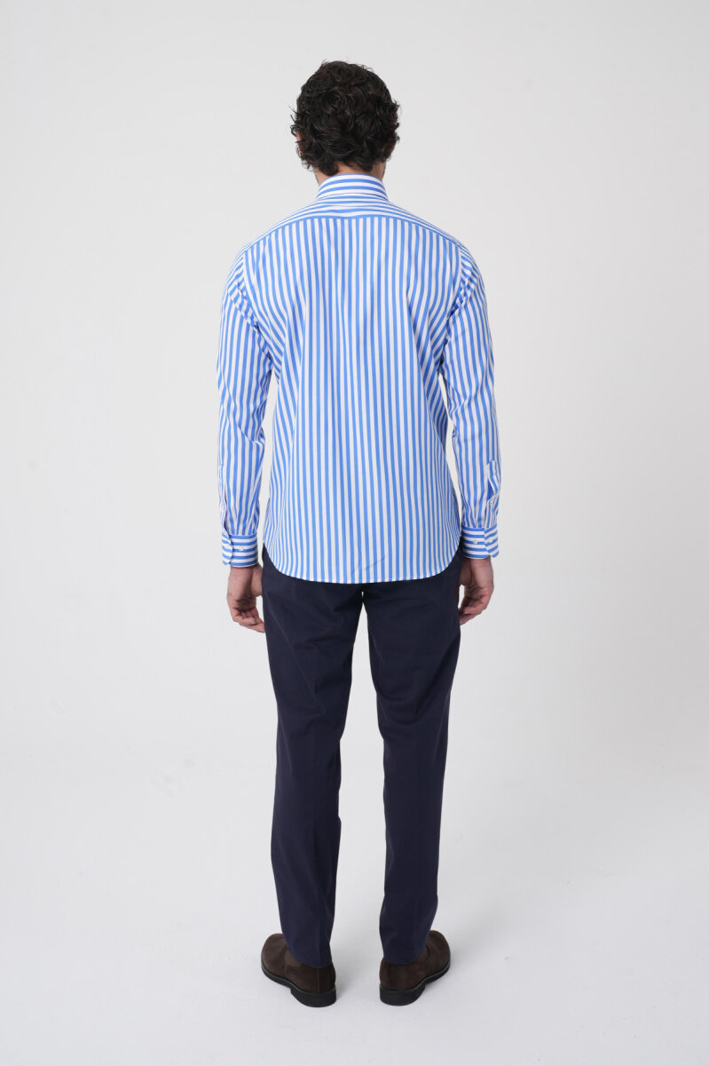 Erkek Regular Fit Uzun Kol İtalyan Yaka Pamuk Mavi Gömlek - 7