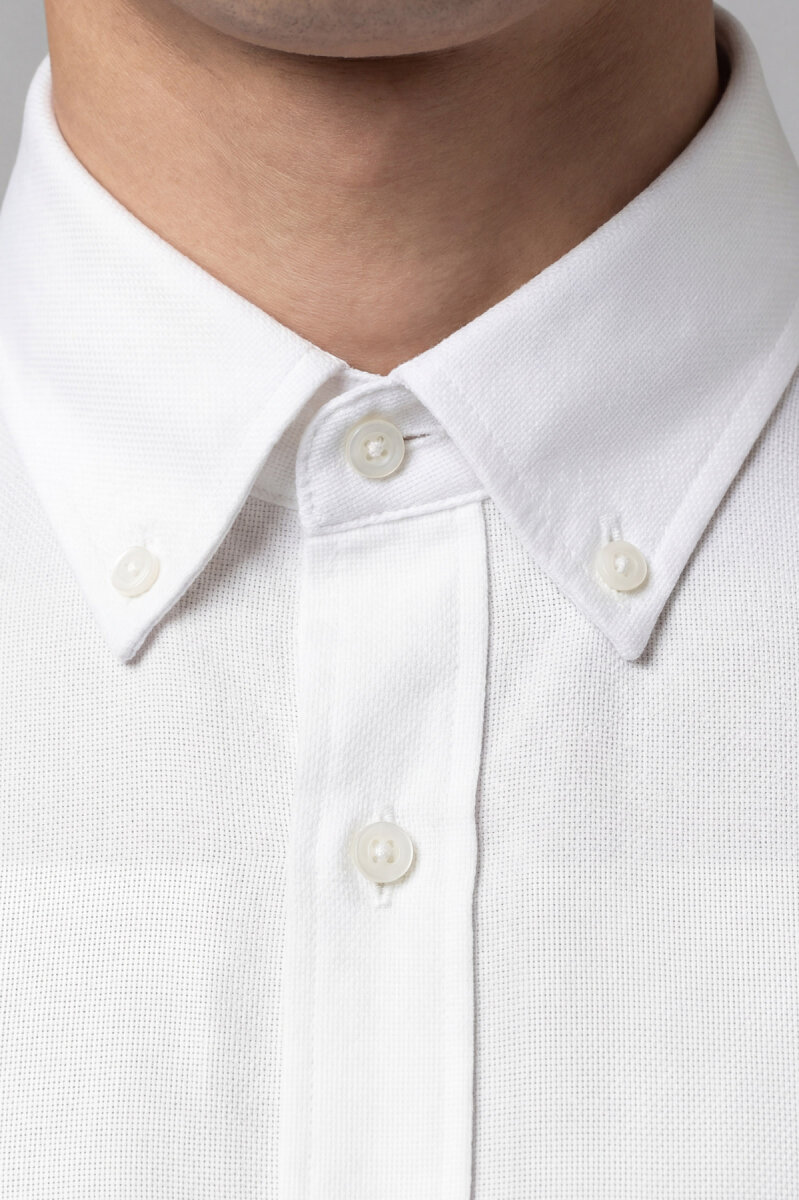 Erkek Regular Fit Uzun Kol Keten Paşa Yaka Cepsiz Beyaz Gömlek - 3