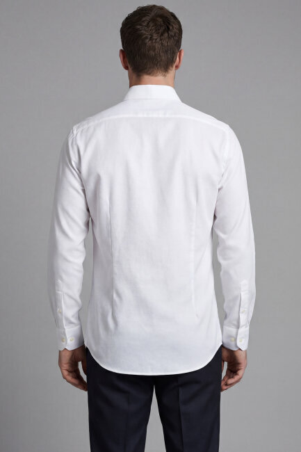 Erkek Regular Fit Uzun Kol Keten Paşa Yaka Cepsiz Beyaz Gömlek - 2