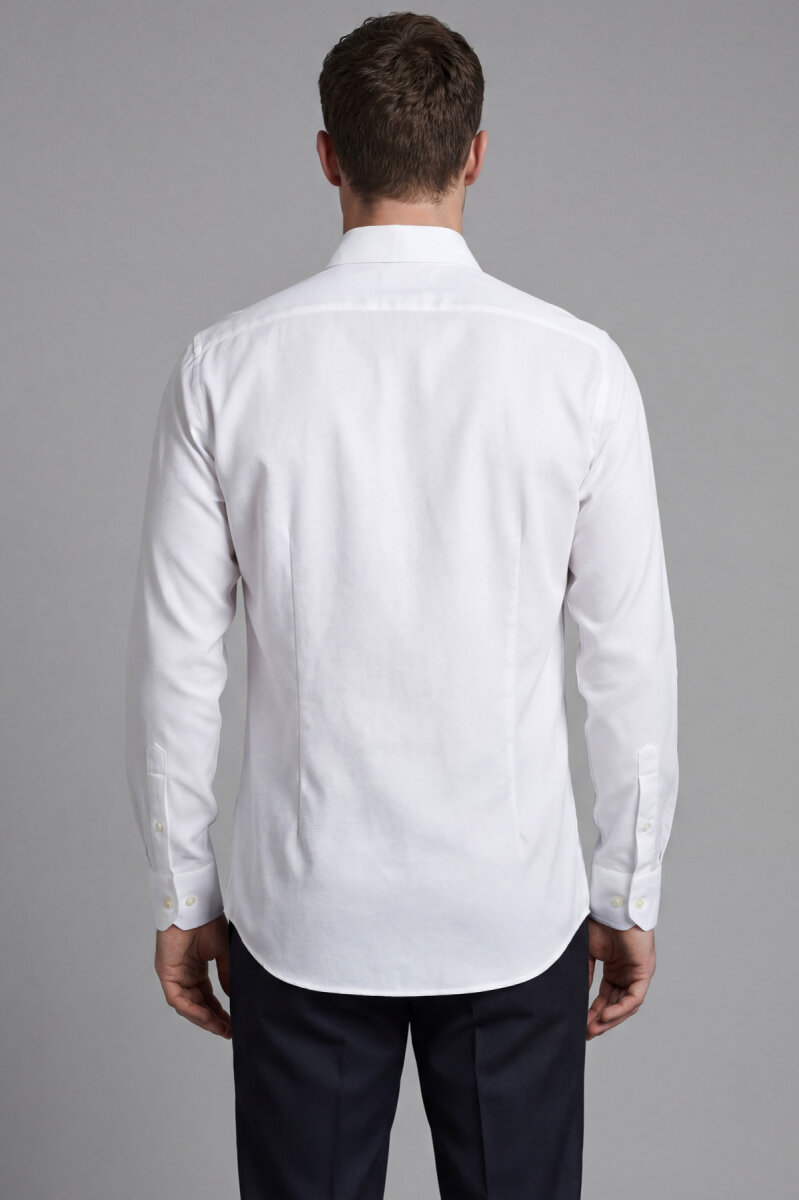 Erkek Regular Fit Uzun Kol Keten Paşa Yaka Cepsiz Beyaz Gömlek - 2