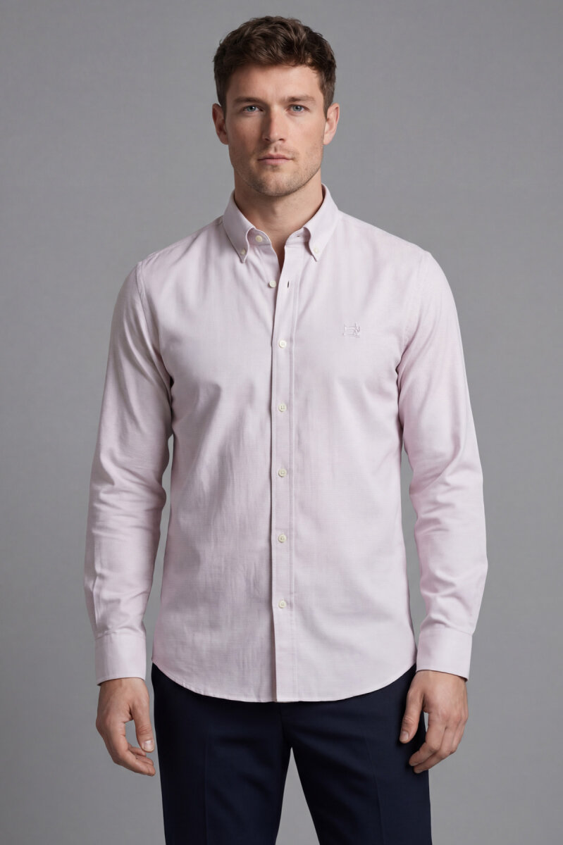 Erkek Regular Fit Uzun Kol Keten Paşa Yaka Cepsiz Gömlek - 1