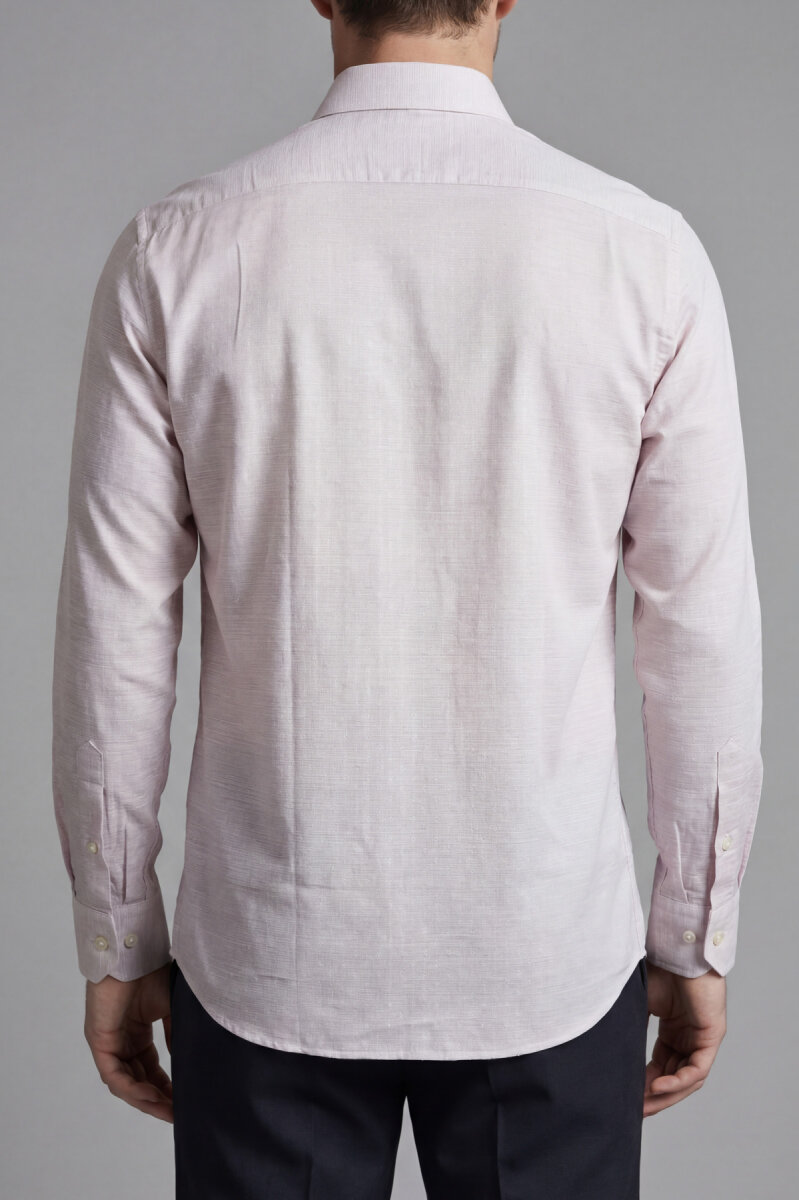 Erkek Regular Fit Uzun Kol Keten Paşa Yaka Cepsiz Gömlek - 2