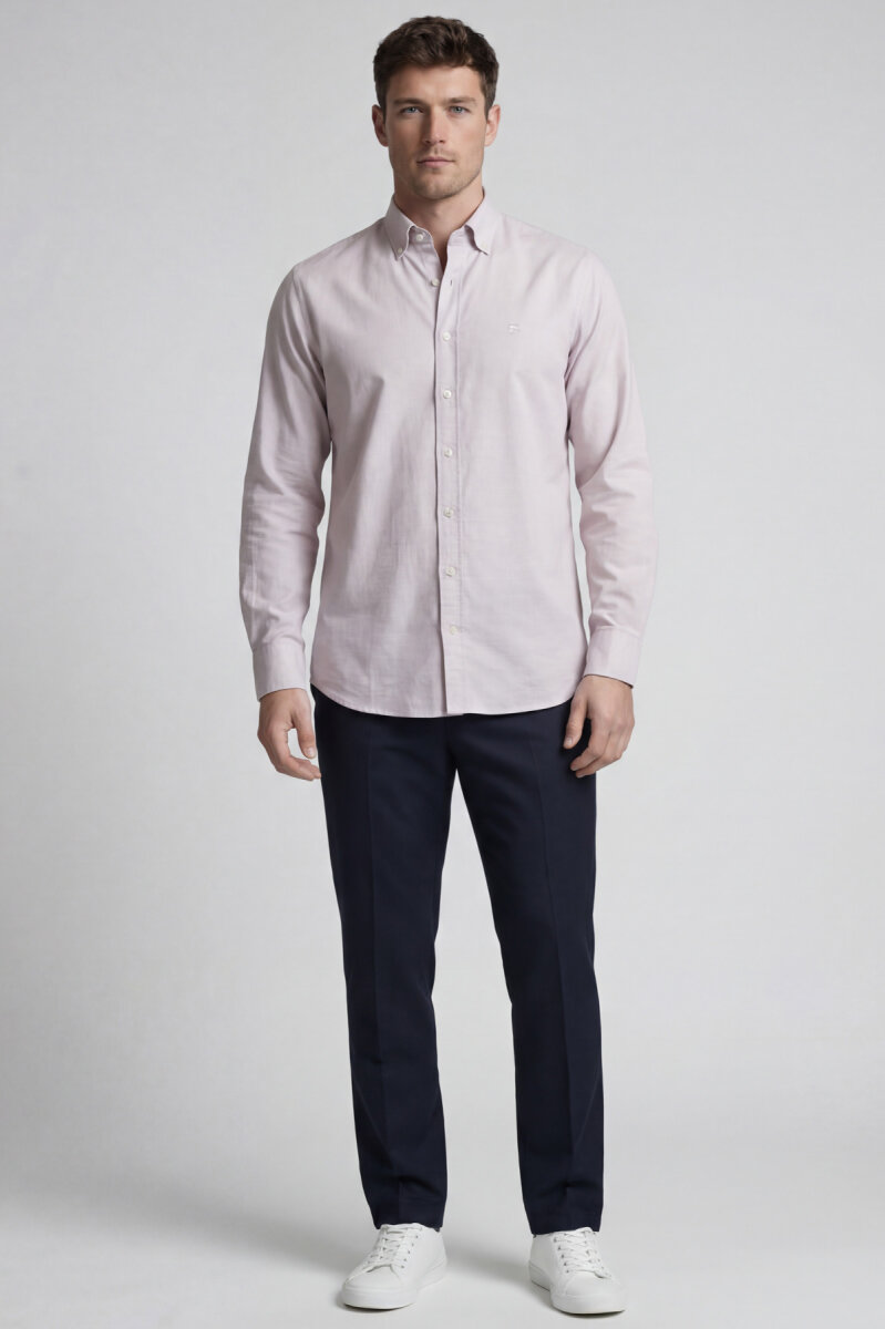 Erkek Regular Fit Uzun Kol Keten Paşa Yaka Cepsiz Gömlek - 5