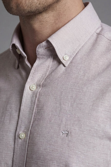 Erkek Regular Fit Uzun Kol Keten Paşa Yaka Cepsiz Gömlek - 3