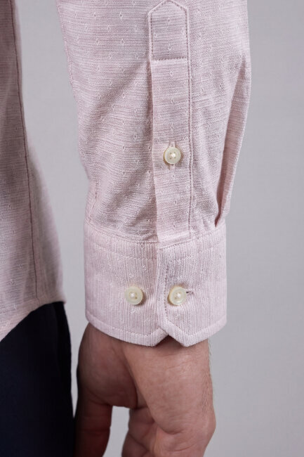 Erkek Regular Fit Uzun Kol Keten Paşa Yaka Cepsiz Gömlek - 6