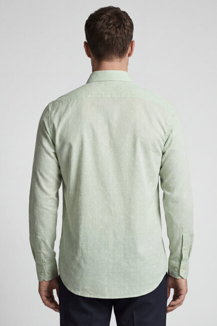 Erkek Regular Fit Uzun Kol Keten Paşa Yaka Cepsiz Su Yeşili Gömlek - 2