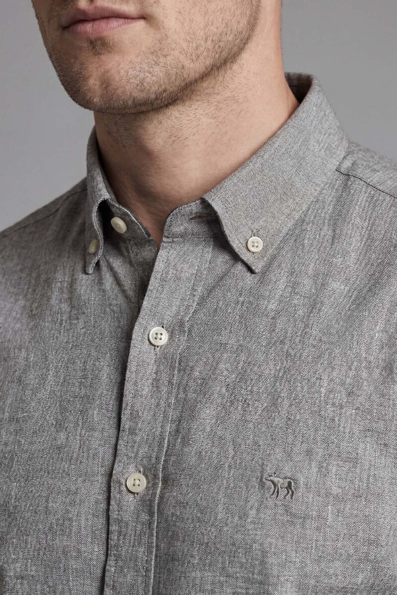 Erkek Regular Fit Uzun Kol Keten Paşa Yaka Cepsiz Yeşil Gömlek - 3