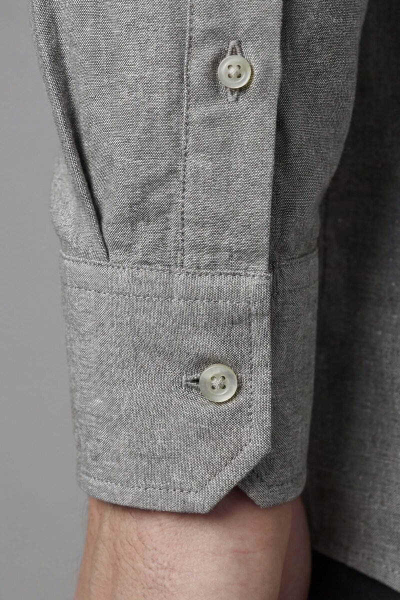 Erkek Regular Fit Uzun Kol Keten Paşa Yaka Cepsiz Yeşil Gömlek - 4