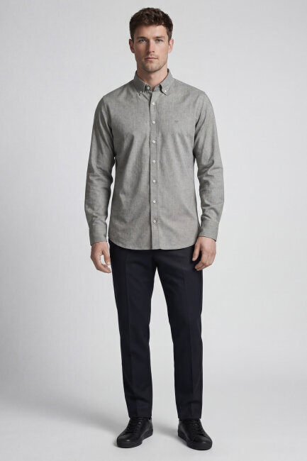 Erkek Regular Fit Uzun Kol Keten Paşa Yaka Cepsiz Yeşil Gömlek - 5