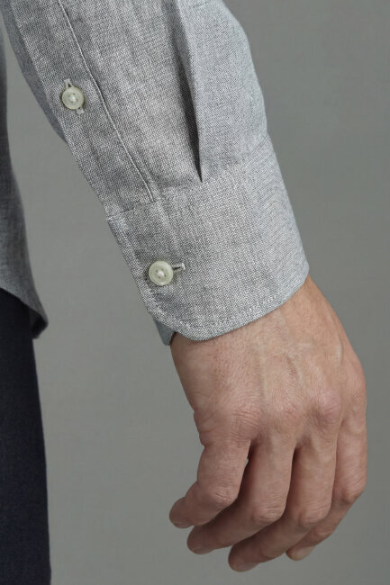 Erkek Regular Fit Uzun Kol Keten Paşa Yaka Yeşil Gömlek - 3