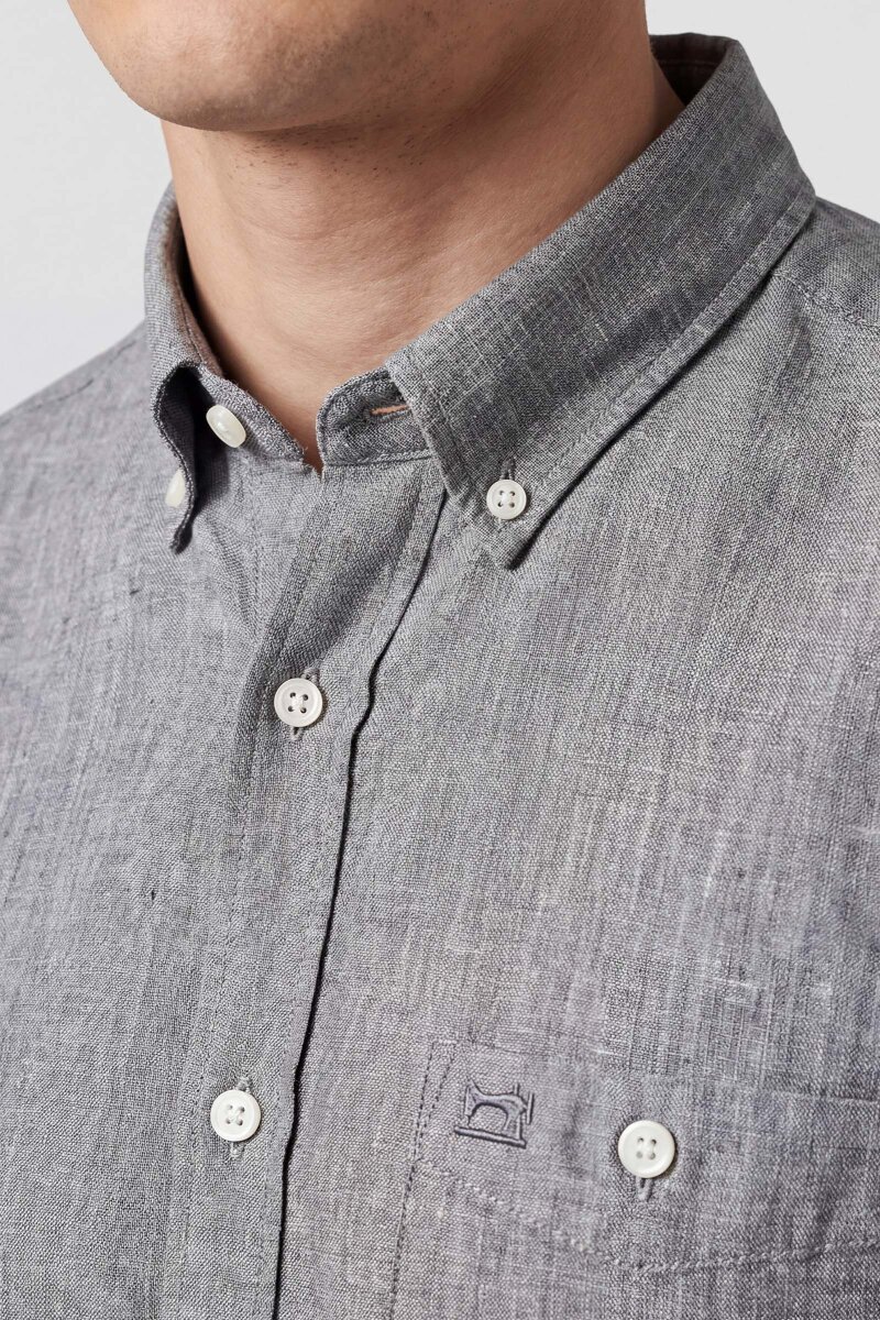 Erkek Regular Fit Uzun Kol Keten Paşa Yaka Yeşil Gömlek - 4