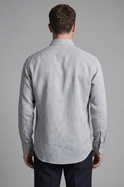 Erkek Regular Fit Uzun Kol Keten Paşa Yaka Yeşil Gömlek (1)