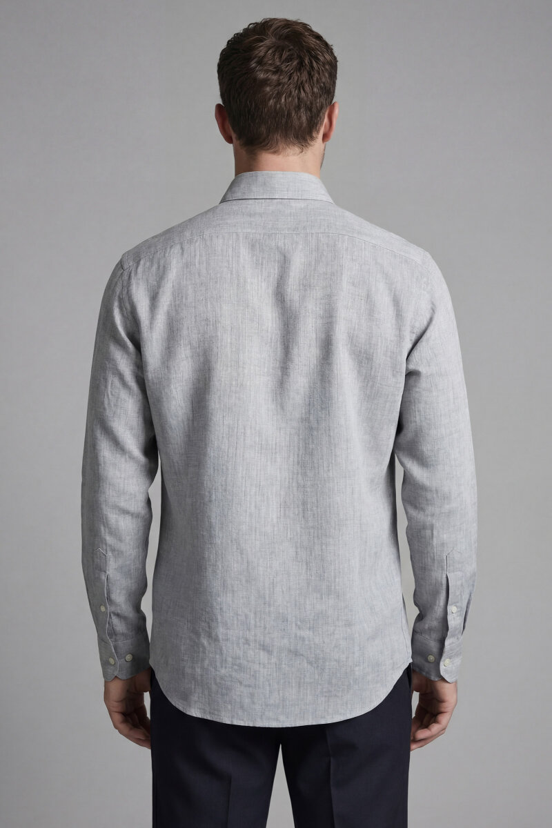 Erkek Regular Fit Uzun Kol Keten Paşa Yaka Yeşil Gömlek - 2