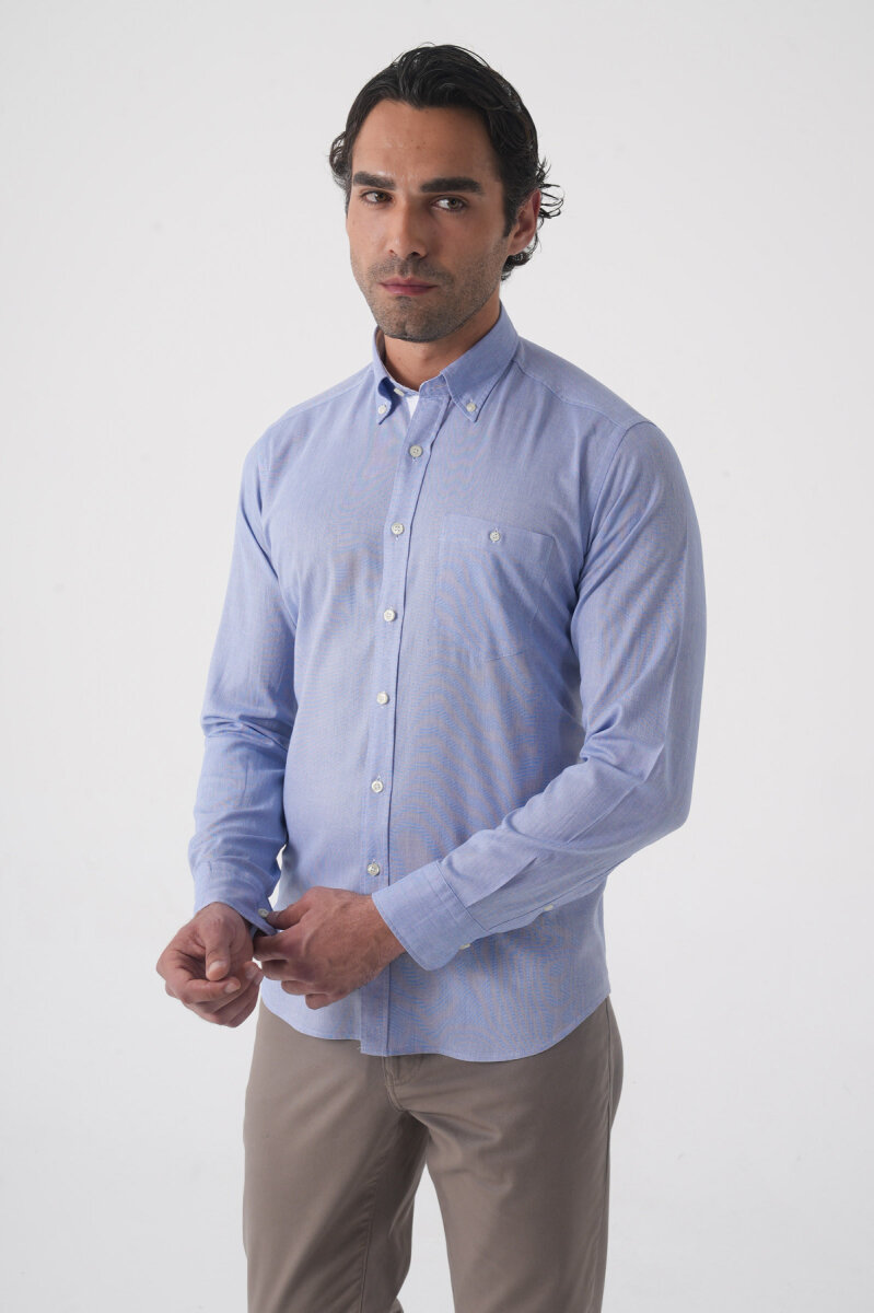 Erkek Regular Fit Uzun Kol  Mavi Gömlek (1)