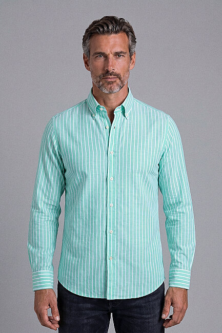 Green Regular Fit Cotton Linen Long Shirt