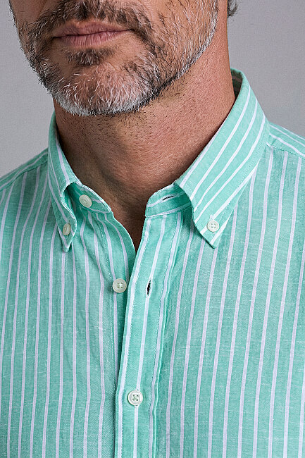 Green Regular Fit Cotton Linen Long Shirt (2)