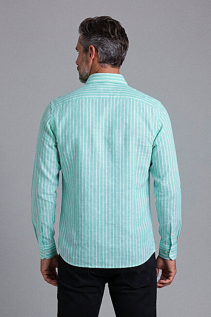 Green Regular Fit Cotton Linen Long Shirt (1)