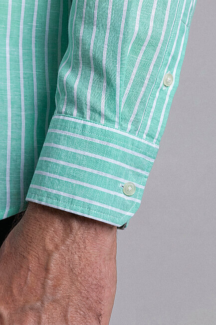 Green Regular Fit Cotton Linen Long Shirt (3)