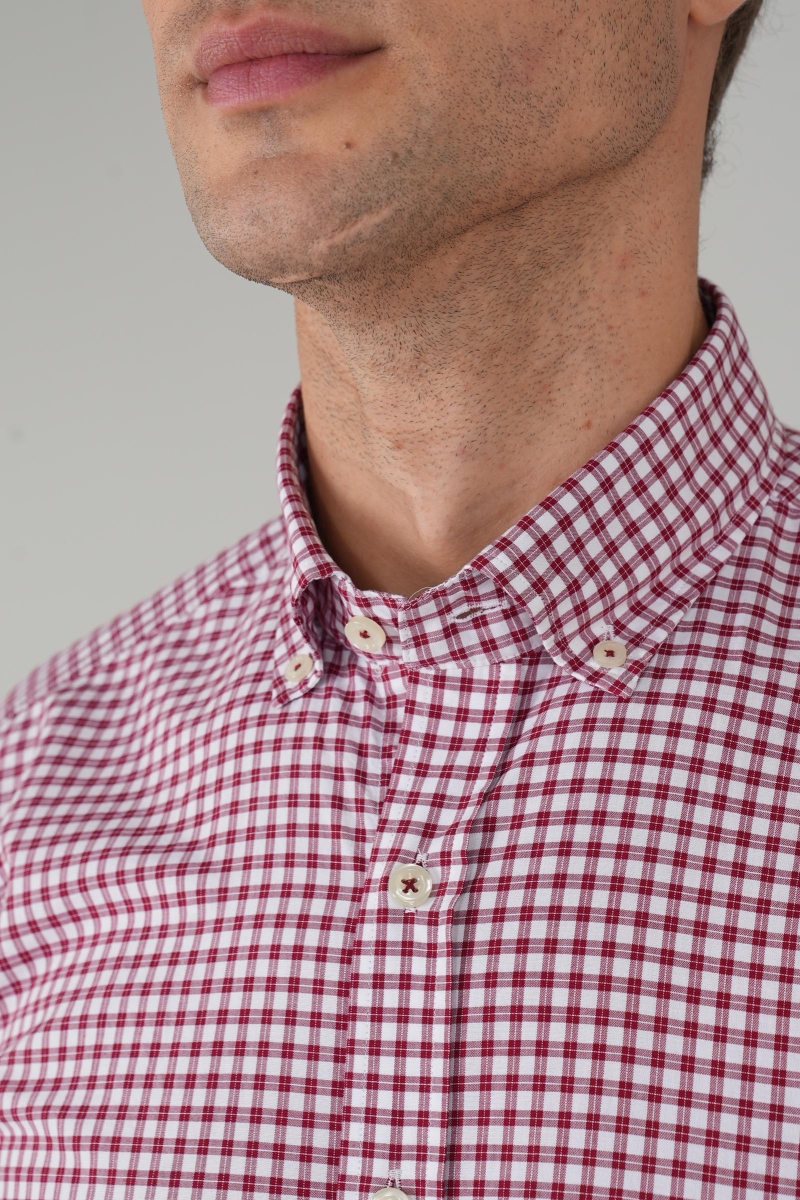 Erkek Regular Fit Uzun Kol Paşa Yaka Erkek Regular Pamuk Kırmızı Gömlek - 3
