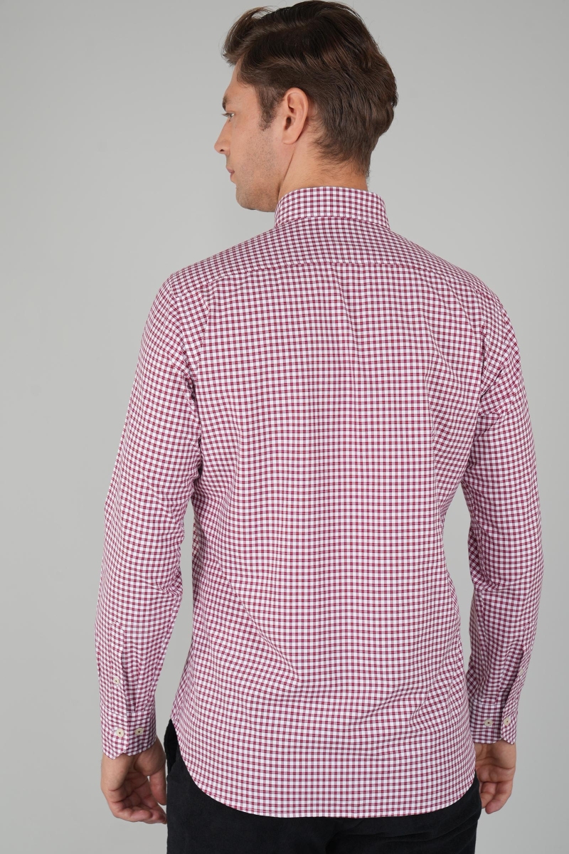 Erkek Regular Fit Uzun Kol Paşa Yaka Erkek Regular Pamuk Kırmızı Gömlek - 2