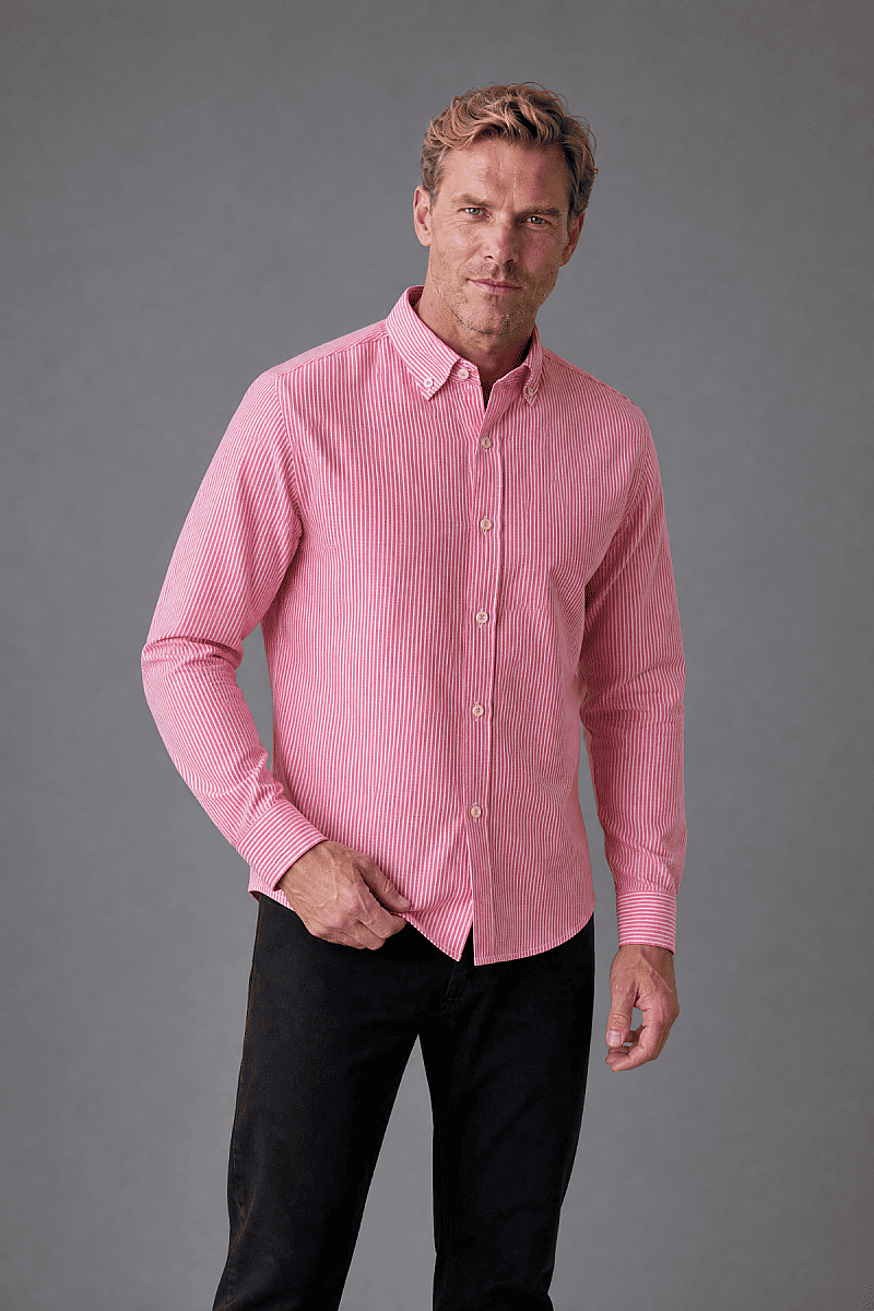 Pembe Regular Fit Cotton Linen Long Shawl Collar Shirt