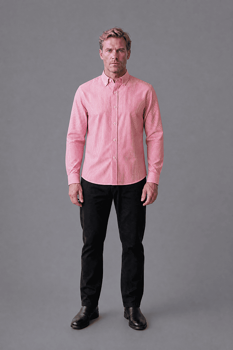 Pembe Regular Fit Pamuk Keten Uzun Paşa Yaka Gömlek - 6