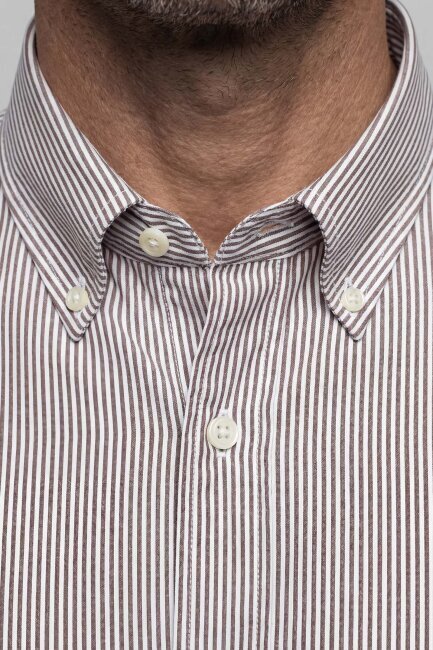 Erkek Regular Fit Uzun Kol Paşa Yaka Pamuk Keten Vizon Gömlek - 4