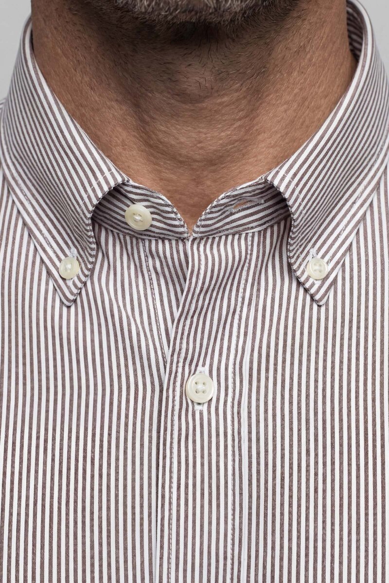 Erkek Regular Fit Uzun Kol Paşa Yaka Pamuk Keten Vizon Gömlek - 4