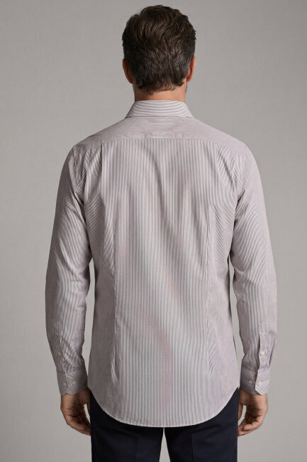 Erkek Regular Fit Uzun Kol Paşa Yaka Pamuk Keten Vizon Gömlek - 2