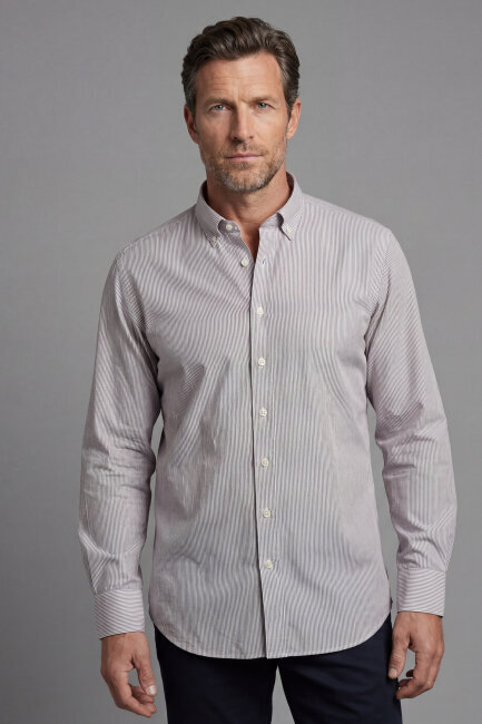 Erkek Regular Fit Uzun Kol Paşa Yaka Pamuk Keten Vizon Gömlek Vizon