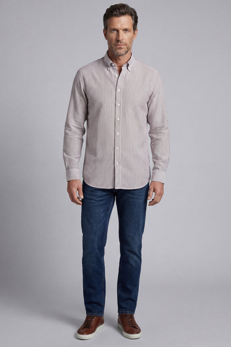 Erkek Regular Fit Uzun Kol Paşa Yaka Pamuk Keten Vizon Gömlek - 5