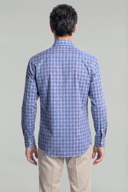 Erkek Regular Fit Uzun Kol Paşa Yaka Pamuk Mavi Gömlek - 2