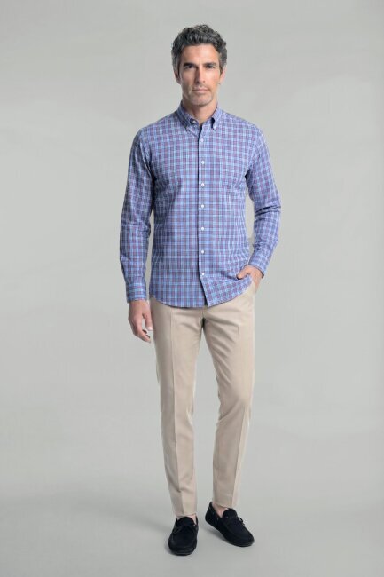 Erkek Regular Fit Uzun Kol Paşa Yaka Pamuk Mavi Gömlek - 4