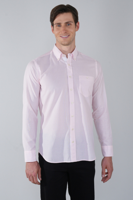Erkek Regular Fit Uzun Kol Pembe Gömlek