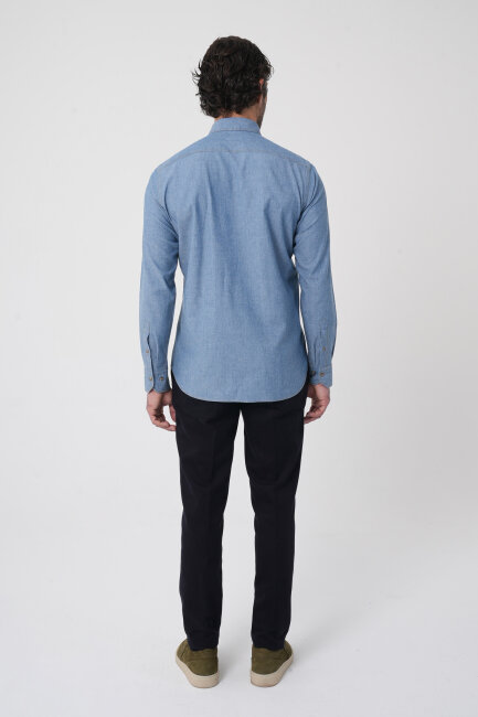 Erkek Regular Fit Uzun Kollu Denim Casual Gömlek - 5