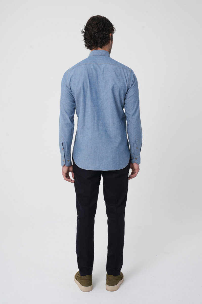 Erkek Regular Fit Uzun Kollu Denim Casual Gömlek - 5