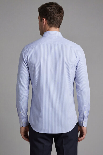 Erkek Regular Fit Uzun Kollu İtalyan Yaka Cepsiz Pamuk Lacivert Gömlek - 2