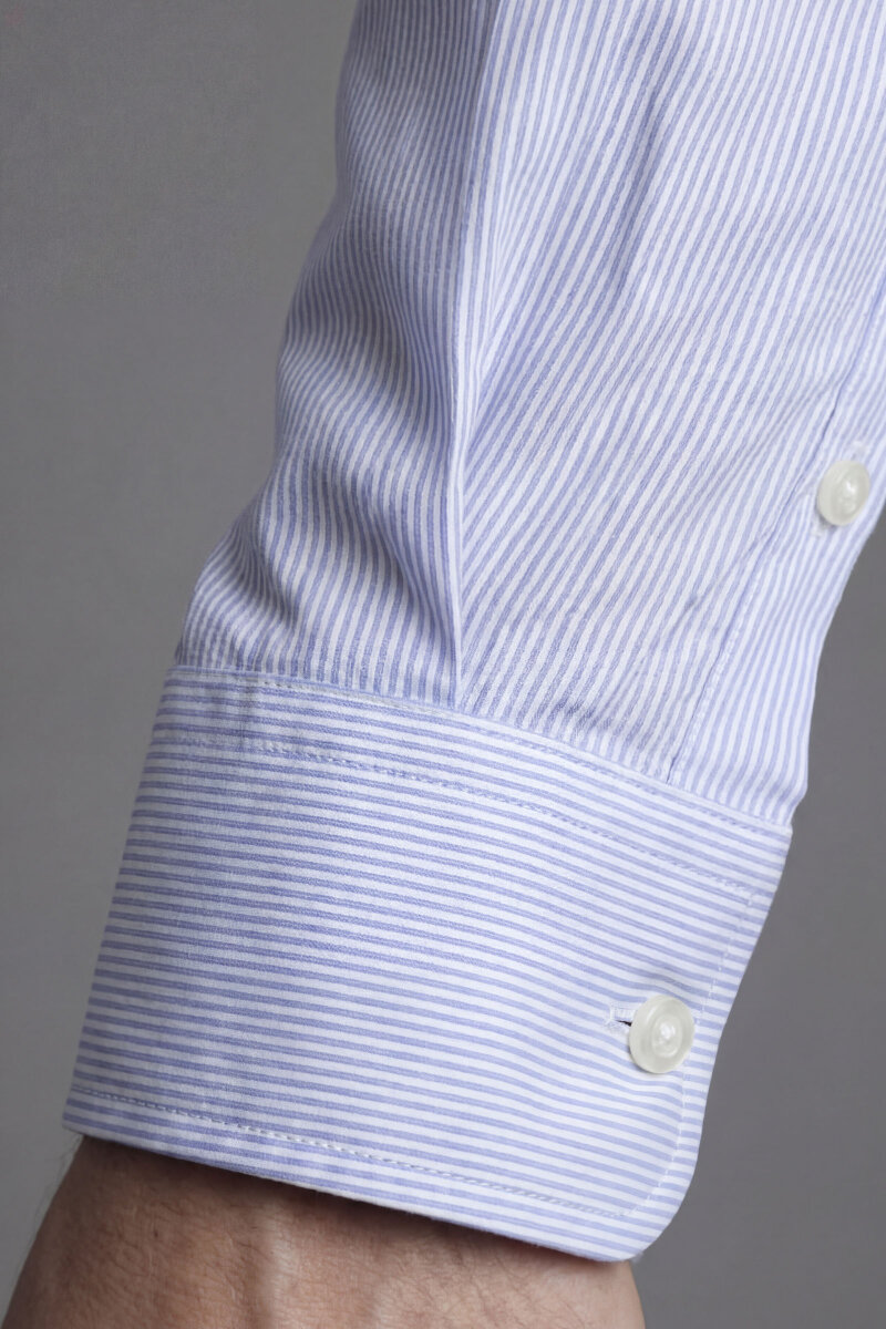 Erkek Regular Fit Uzun Kollu İtalyan Yaka Cepsiz Pamuk Lacivert Gömlek - 4