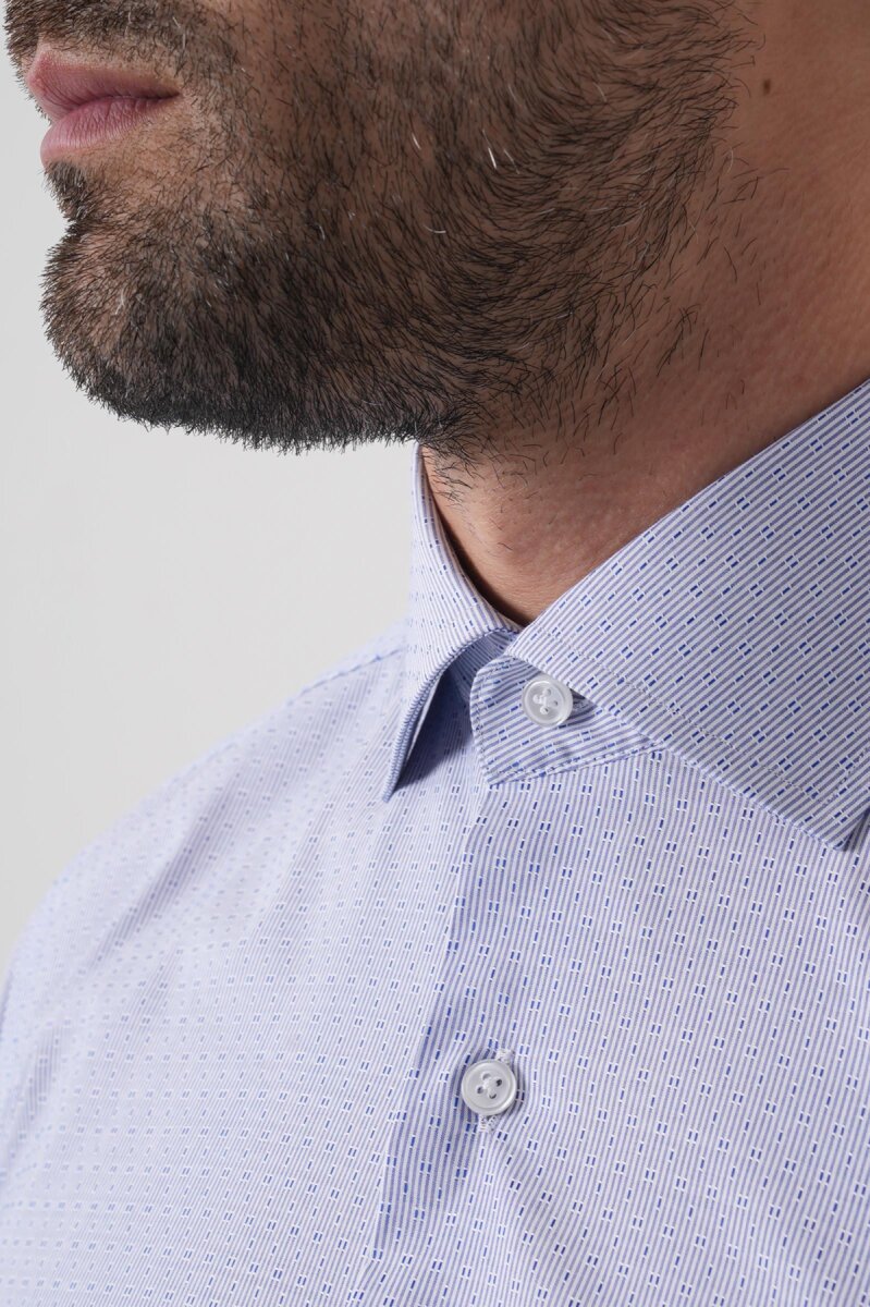 Erkek Regular Fit Uzun Kollu İtalyan Yaka Mavi Gömlek - 8