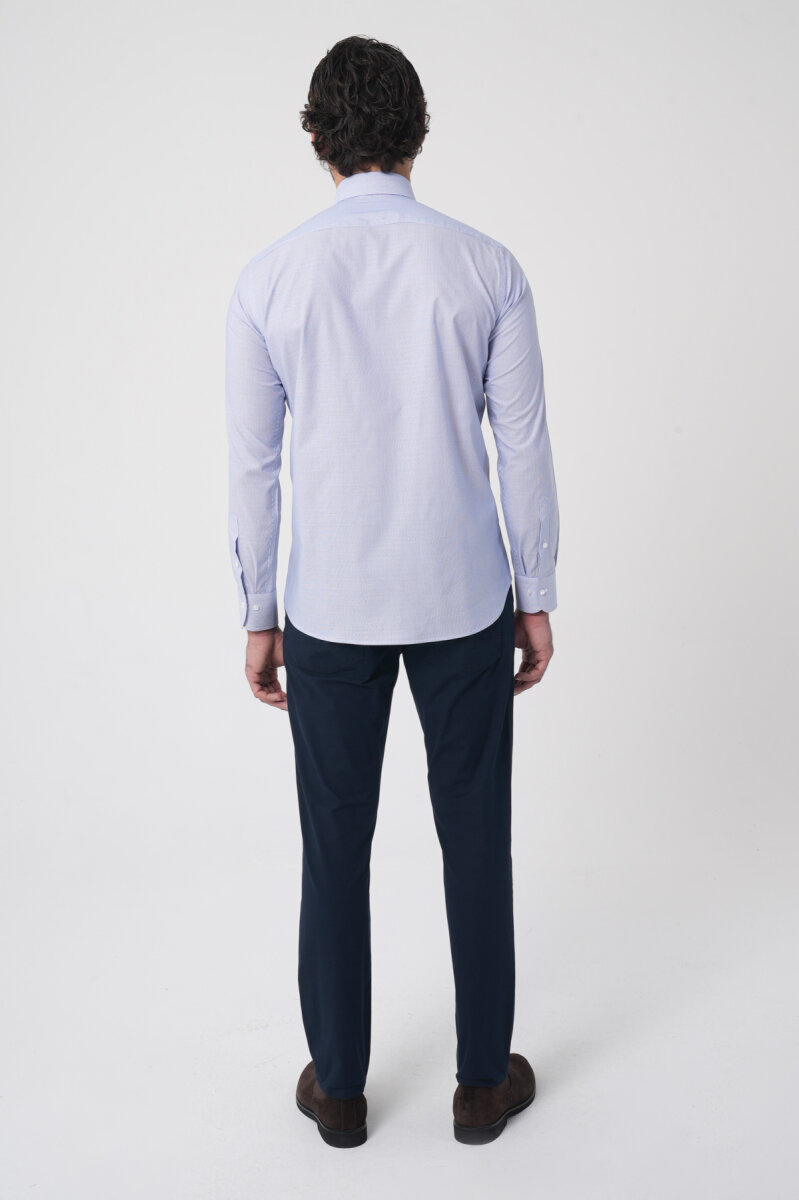 Erkek Regular Fit Uzun Kollu İtalyan Yaka Mavi Gömlek - 6