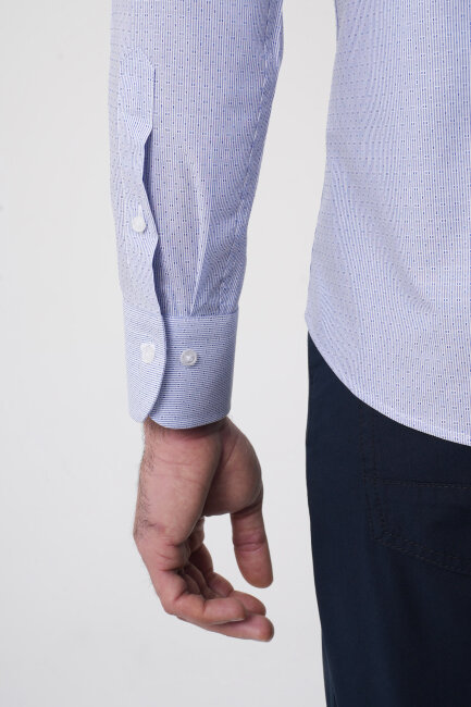 Erkek Regular Fit Uzun Kollu İtalyan Yaka Mavi Gömlek - 9