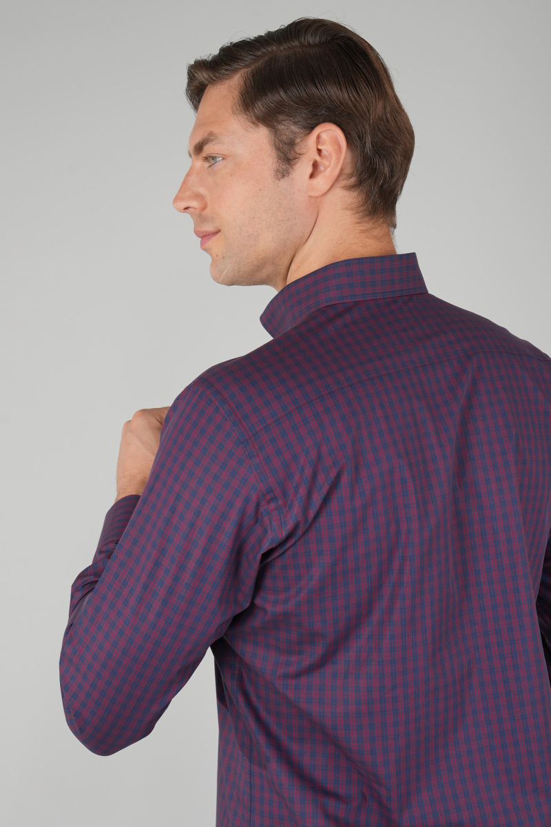 Erkek Regular Fit Uzun Kollu Kareli Gömlek Bordo Lacivert (1)