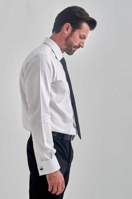 Erkek Regular Fit Uzun Kollu Klasik Gömlek Beyaz - 3