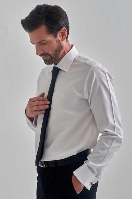 Erkek Regular Fit Uzun Kollu Klasik Gömlek Beyaz - 4