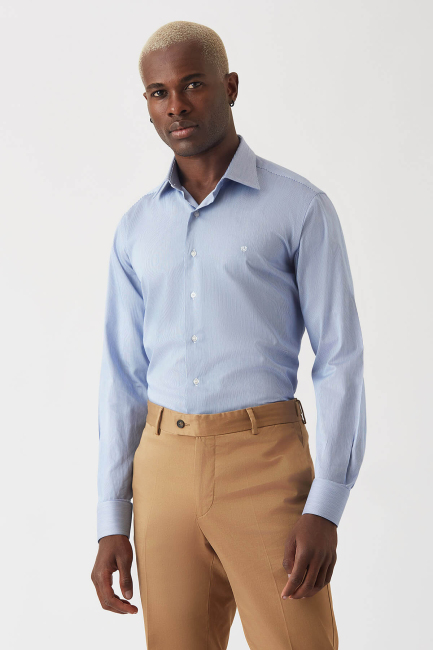 Regular Fit Mavi Klasik Erkek Gömlek 